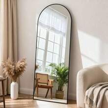 Vortisys Multifunctional Standing Mirror, 164*61cm, Wall-Mountable Full-Length Mirror With Foldable Stand, Black Curved Design, HD High-Definition Glass, Aluminum Alloy Construction, Shatterproof Decorative Mirror - màu đen - Xem 2