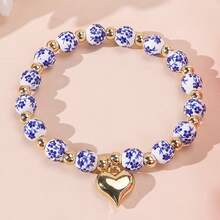 1pc Heart Pendant Ceramic Bead Bracelet, Women/Couples Everyday/Holiday Accessory