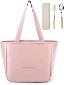 Bolsa del Almuerzo,Lonchera termica para mujeres y hombres,con 2 cubiertos (cucharas y tenedores),Adecuado para Trabajo, Campamento, Picnic, Salida - Marrón - Ver 1