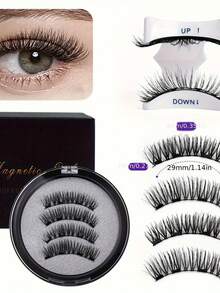 Zestaw 4 rzęs z aplikatorem – wielokrotnego użytku, bez kleju, profesjonalne akcesoria do makijażu, tworzywo sztuczne bez alkoholu, narzędzie do zbierania rzęs, akcesoria do przedłużania rzęs, magnetyczne sztuczne rzęsy bez kleju, magnetyczne rzęsy ssące, naturalnie gęste, bez kleju, adsorpcja magnetyczna, cztery rzęsy magnetyczne