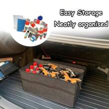 1pc Foldable Car Trunk Storage Organizer Bag, Gray Felt Material With Handle And Multiple Compartments, Portable Design For Tools, Bottles, Auto Accessories, Fits Most Vehicles - Black - View 6