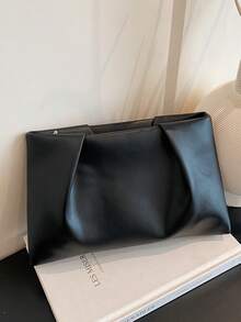 新款春夏时尚纯色手拿包、褶皱云朵包、纯色休闲信封包、化妆包、旅行配件包、内衬包、洗漱包、收纳袋 - 黑色 - 查看 12