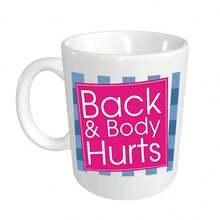 1pc Funny "Back & Body Hurts" Ceramic Coffee Mug - White Cup With Bold Pink Lettering & Blue Stripes, Non-Slip Base, Dishwasher  - Office, Home, Halloween, Christmas, Valentine'S Gift - Humorous Cup For Hot Beverages & Everyday Use, Office Drinkware, Playful Design, Smooth Finish, Novelty Drinkware, Office Workers,  Cup, Items For Optometrist, Quilt Quote Mug, Optometry, Lens Coffee Cup, Optics And Optometry, Nicu, Pan Flag She/They, Coffee Mug, Cup And - Navy - 查看 2