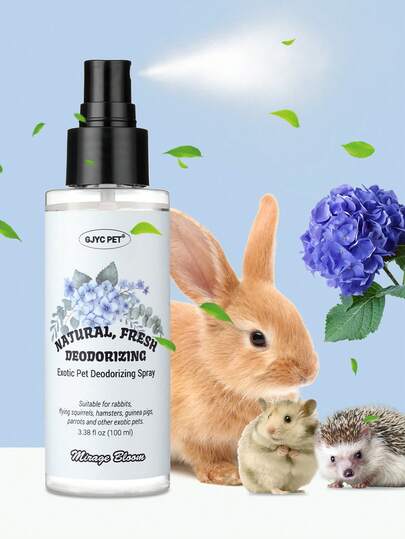 GJYC PET 小型宠物除臭喷雾 - 免洗身体清新剂，适用于兔子、雪貂、豚鼠、仓鼠和龙猫 | 沐浴间即时除臭，无水配方，Mirage Bloom 香氛，3.38 液体盎司