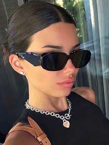 一副几何多边形复古个性时尚眼镜，不对称大框百搭女士眼镜，适合旅行、度假、海滩等场合佩戴 - 黑色 - 查看 3