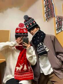 1件 新年 圣诞节 万圣节 冬季 红色 黑色 围巾 男士 女士 秋冬 红色 25年 新款 高档 时尚 休闲 百搭 学生 针织围巾 情侣款 - 彩色 - 查看 9