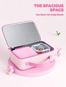 Meoky Insulated Lunch Box – 1pc Large Capacity Thermal Bag With Cute Cartoon Design, Reusable Bento Lunch Tote Keeps Food Warm & Fresh, Ideal For Back To School, Kindergarten, Picnic & Travel - Pink - View 2