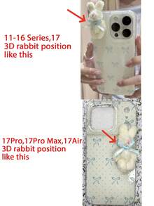 Étui de téléphone doux et mignon en 3D avec nœud papillon, lapin et pois, compatible avec 17 Pro Max, 17 Pro, 17 Air, 14, 16 Pro Max, 15, 13 Pro, 12, 11, 15 Plus. Coque de protection mignonne, cadeau idéal.