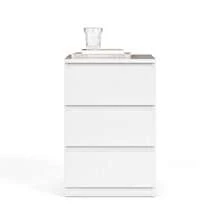 Beijing Bedside Table With 3 Drawers, Compact Bedroom Bed - Blanco - Ver 5