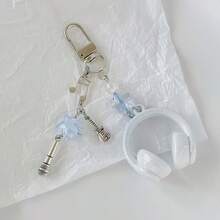 1pc New Music Headphone Keychain, Unisex, Creative Mini Guitar Note Heart Decor Accessory, Phone Strap, Backpack Hanging Ornament, Gift For Music Lovers Christmas Bag Charms Car Accessories Teacher Friend Sister Gift Ideas