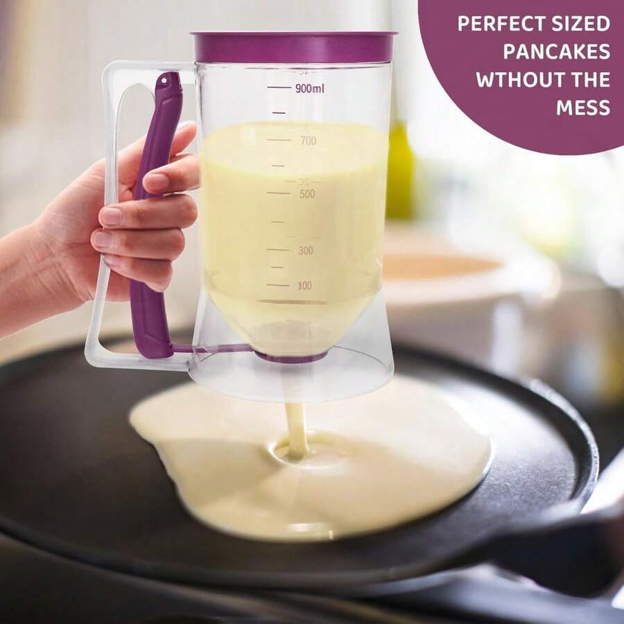 Pancake Batter Dispenser, Kitchen Must Have Tool For Perfect Pancakes, Cupcake, Waffle, Cake & Crepe, Batter Separator Maker With Measuring Label, Easy Pour Baking Supplies For Griddle (Purple),Fast And Precise Batter Funnel - 預設 - 查看 1