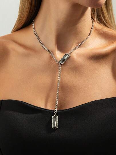 1pc Bohemian Style Multi-Chain Crystal Embellished Tassel Pendant Necklace, Luxurious & Elegant For Vacation, Party, Casual, Street Style, Wedding, Couples, Birthday, Versatile Jewelry Gift For Women