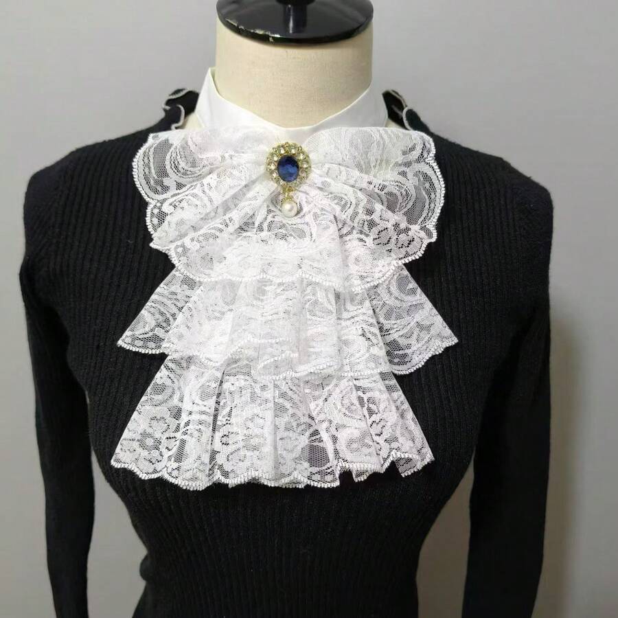 1pc Fashion Elegant Retro Style Small Collar Lace Decorative Collar Fake Collar Palace Style Women's Collar, Suitable For Party Wear - trắng - Xem 1