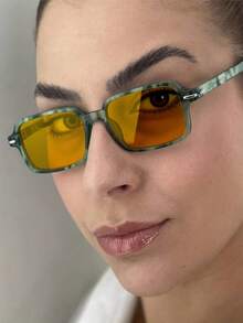 1pc Retro Classic Small Frame Rectangular Personalized Minimalist High-End Fashion Glasses, Unisex For Daily, Festival, Party, Street Photography, Fashion Show - Multicolor - View 5