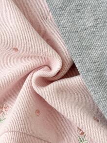 2pcs/Set Baby Girl Floral Embroidery Peter Pan Collar Long Sleeve Sweatshirt And Ruffle Hem Pants Set, Spring/Autumn - Pink - View 12