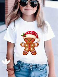 Esta nueva y moderna camiseta de manga corta 100 % algodón para niña luce un estampado navideño. Esta camiseta holgada, informal y versátil está confeccionada con un tejido suave y agradable para la piel de tu bebé. Ya sea para una reunión familiar, un evento escolar o una salida para jugar al aire libre, esta camiseta permite que tu hija se mueva con libertad y comodidad. - Blanco - Ver 1