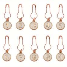 10 piezas de marcadores de punto de ganchillo con esmalte numerado, ganchos de ganchillo de aleación del 0 al 9 con anillos de hierro con cierre, para accesorios de tejido, ganchillo y costura - Rosa 10 piezas/juego - Ver 8