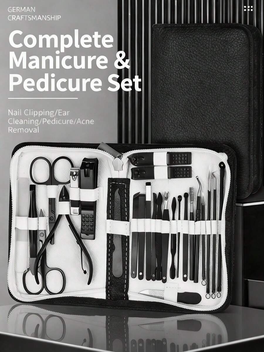 Bộ dụng cụ làm móng tay và móng chân chuyên nghiệp 12/26 món, bộ kìm cắt móng, dụng cụ chăm sóc móng bằng thép không gỉ kèm hộp đựng du lịch, màu đen. - màu đen - Xem 1