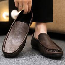 休闲乐福鞋，舒适男士乐福鞋，男士平底鞋，办公休闲风，简约设计，一脚蹬，日常穿着，男士时尚 - 棕色 - 查看 7