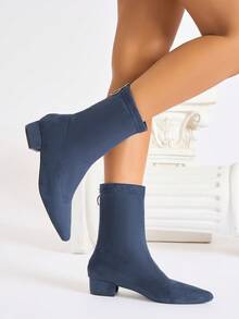 Giày bốt thời trang nữ, giày bốt cổ ngắn mũi nhọn, gót dày, kiểu dáng mới, màu đỏ đô gợi cảm - Màu xanh lam - Xem 4