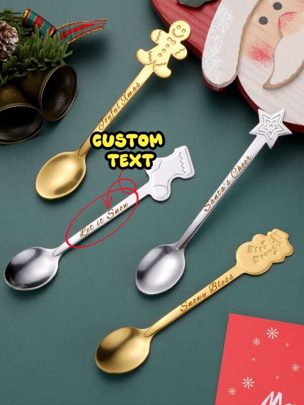 [Personalização] Colheres de Natal requintadas, colheres de mistura de Natal personalizáveis, colheres de café criativas de aço inoxidável, colheres de chá, colheres de sopa, colheres de sobremesa, colheres de sorvete, usadas para misturar bebidas, milk-shakes, geleias, 4 estilos para escolher