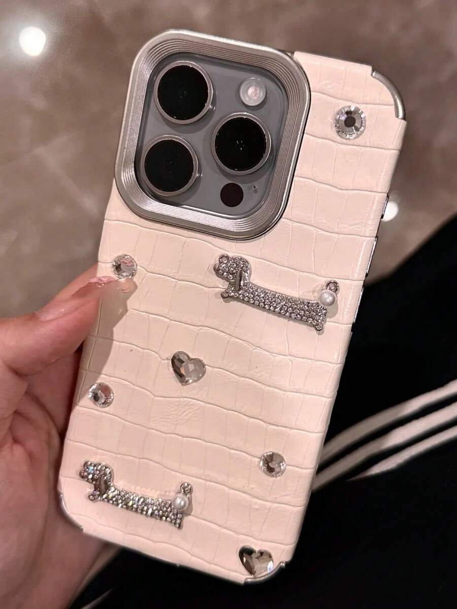 Ốp lưng điện thoại mềm chống sốc hình cún con bằng da giả đính đá lấp lánh thời trang tương thích với iPhone 17 ProMax 17 Pro 17 16 15 14 13 Pro Max 12 11 Pro Max