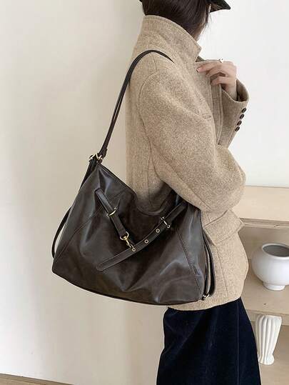 复古背包，2025新款时尚简约单肩托特包，休闲大容量背包，秋冬