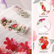 222 Pcs Dried Flower Bookmark Making Kit Include Pressed Flower Colorful Tassels Ribbons And Transparent Bookmark Laminating Pouches 2x 6 Inch Classic Color - 粉色 - 查看 6
