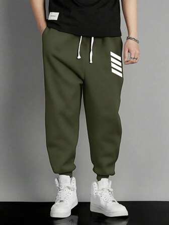 Plus Size Herr Casual Mångsidiga Kontrastrandiga Träningsbyxor