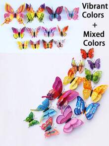 12/24/36pcs 3D Butterfly Stickers, PVC Realistic Butterfly Decor, Modern 3D Room Decor Creative Butterfly Stickers, 3D Colorful Double-Layer Wings PVC Realistic Butterfly, Artificial Butterfly Wall Stickers, Home Decor, Cute Cake Decor, Party Supplies, Holiday Party Creative Butterfly Stickers - Multicolor - View 42