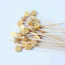 50/10/100/200pcs, 12cm Heart-Shaped Bamboo Skewers For Cupcakes, Fruit, Party Desserts, Salads, Cocktails, Wedding Decoration, Gold Heart Cocktail Picks, Sandwich & Appetizer Bamboo Toothpicks, Summer Party Supplies - Gold - View 5