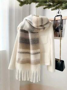 1 件优雅男士针织流苏围巾 - 舒适、防风、保暖，适合秋冬季 | 男女皆宜的理想节日礼物，冬季