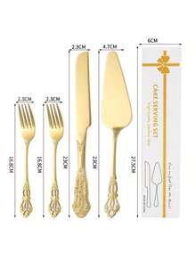 2/3/4 Pieces Set Stainless Steel Cake Cutlery Set With Floral Handle, Professional Cake Cutting Tool, Wedding Gift - Multicolor - View 17