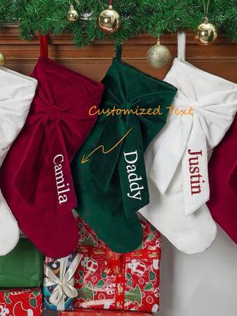 Personalized Bow Christmas Stocking, 2025 Print Christmas Stocking, Velvet Christmas Stocking With Name, Christmas Gift, Family Decor Velvet Stocking, 2025 Christmas Gift, Print Stockings, Christmas Stockings, Stockings With Name, Family Stockings, Stocking Decoration, Custom Stockings, Family Holiday Decor, Custom Xmas Decor, Bow Velvet Stockings, Holiday Stockings