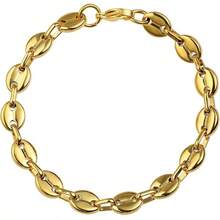 HIJONES Stainless Steel Coffee Beans Chain Necklace Bracelet Men Women Minimalist Chunky Hop Jewelry - 手鍊,金色 6 毫米 - 查看 1