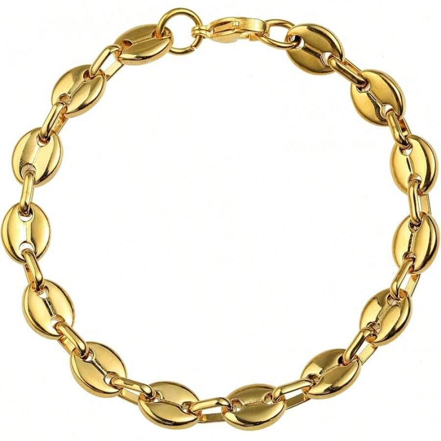 HIJONES Stainless Steel Coffee Beans Chain Necklace Bracelet Men Women Minimalist Chunky Hop Jewelry - 手鍊,金色 6 毫米 - 查看 1