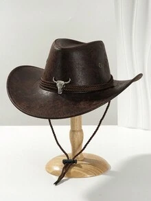 1 件开学季男女款复古风格纯色 PU 皮革帽子，西部牛仔帽带防风绳，适合日常户外穿着和西部牛仔派对音乐节 - 彩色 - 查看 15