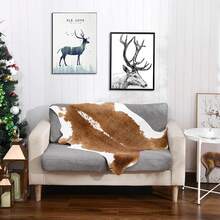 Faux Cowhide Rug, Cow Print, Rustic Western Rugs For Living Room Bedroom, Irregular Animal Skin Hides, 4.6 X 5.2ft, Anti-Skid Cool Carpets For Cowboy Cowgirl Home Decor, Khaki Brown - 焦糖 - 查看 4