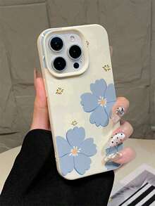 Estuche suave antideslizante moderno y avanzado con patrón de lichi de grandes agujeros en blanco y patrón de flores grandes en azul, compatible con Iphone 16Pro Max/14 Pro/13 Pro Max/12 y otras series, estuche protector anticaídas todo incluido creativo personalizado. - Multicolor - Ver 2