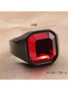 Stainless Steel Ring With Red Zirconia Stone, Suitable For Daily Wear, Parties, And Casual Outings - Black - View 2
