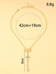 1pc Women's Rhinestone Cross & Geometric Pendant Necklace, Personalized Jewelry Gift For Holiday, Christmas