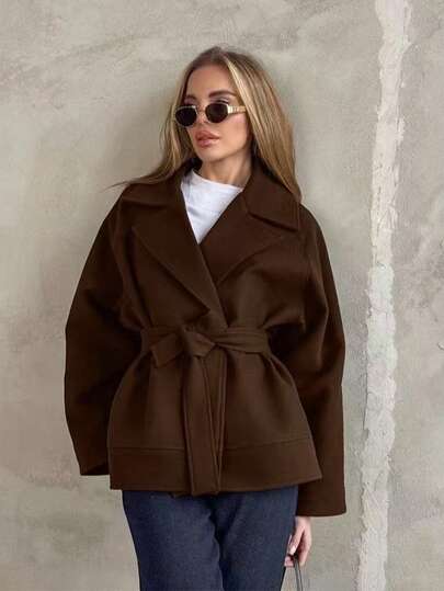 Nuovo cappotto versatile da donna in misto lana con vita stretta, adatto per l'autunno/inverno