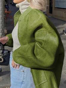 New Fashionable Loose Casual Jacket For Women, Y2K Style Stand Collar With Hidden Buttons, Autumn/Winter - màu xanh lá - Xem 11