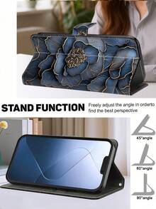 GLANDOTU PU Leather Flip Cover Phone Case With Blue Peony Pattern, Card Slots And Stand, Magnetic Wallet Style Case Compatible With Samsung Galaxy, Apple, And Other Smartphones - Multicolor - View 2