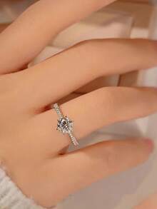 5 件奢华优雅时尚方晶锆石几何泪珠叶独特优雅铜戒指套装，适合婚礼、派对、日常佩戴（无礼盒） - 銀色 - 查看 8