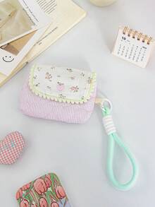 1 Piece Cute Embroidered Love-Shaped Pattern Card Bag Cute Strip Print Bluetooth Headphone Storage Bag Mini Makeup Hanging Bag Pink Floral Pattern Makeup Pouch Colorful Wrist Band Coin Purse Flip-Up Design ID Card Organizer Bag Charger Bag Charger Case Waterproof Bag For Women For Men Electronic Organizer Travel Essentials