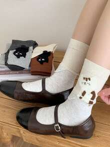 1/2 Pairs Women's Knee-High Socks, Creative Cartoon Cat Patchwork Pattern Warm Long Socks, & Versatile Short Socks, Suitable For Daily Wear - Multicolor - View 8