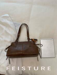 1pc Vintage Large Capacity PU Material Women's Shoulder Bag, Bowling Bag Style, Get Free Accessory Charm With Store Follow, Suitable For Daily Outing, Dating, Commuting - Coffee - View 8