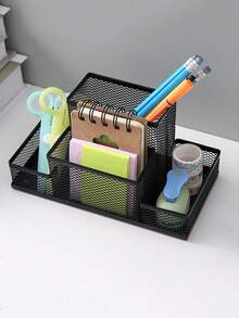 Creative Iron Hollow Desktop Pen Holder, Colorful Grid Round Iron Wire Storage Bucket, Student Stationery Multi-Function Organizer Rack, Nordic Minimalist Style Desktop Storage Bucket, Desktop Organization