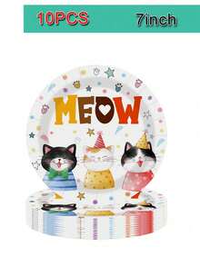 20/10 piezas Juego de vajilla con temática de gato, incluye platos, vasos, servilletas, decoraciones de cumpleaños con temática de gato. Platos de 7 pulgadas, platos de 9 pulgadas, vasos de papel de 9 onzas, servilletas. Decoración de mesa para fiesta de cumpleaños con temática de gato, fiesta de cumpleaños, fiesta temática - Multicolor - Ver 2